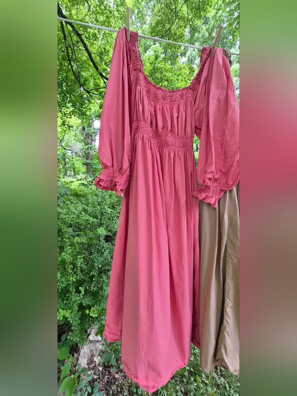 DÔEN Rose Pink Smocked Prairie Maxi Dress XXL | Romantic Cotton Puff Sleeve